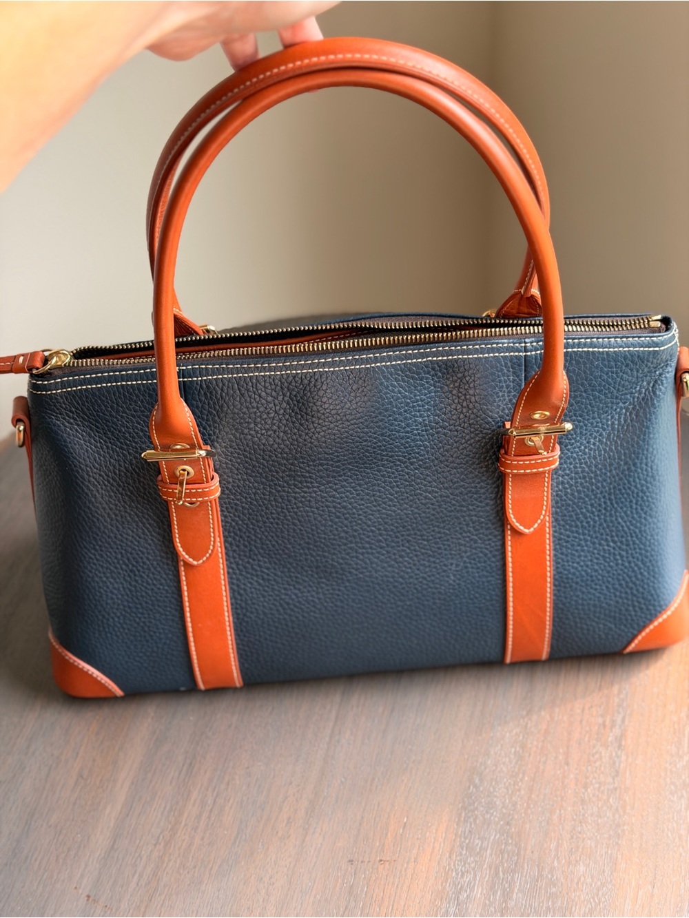 Dooney & Bourke Navy Blue Pebbled Leather Satchel 14.5” x 8.5” x 5.25” Pretty! - Picture 3 of 12